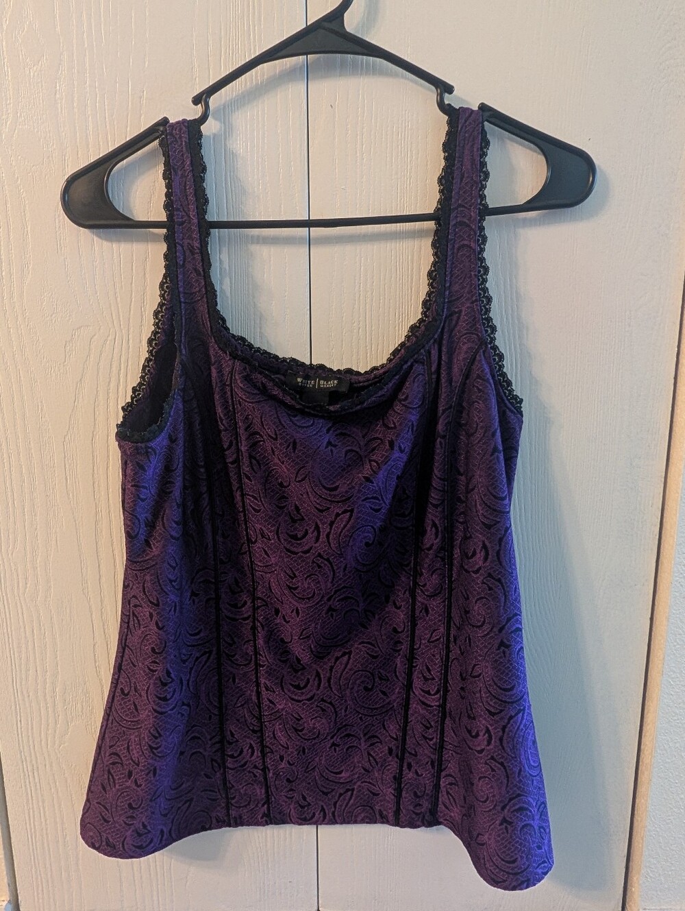 White House Black Market Purple Tank with Black Lace Trim